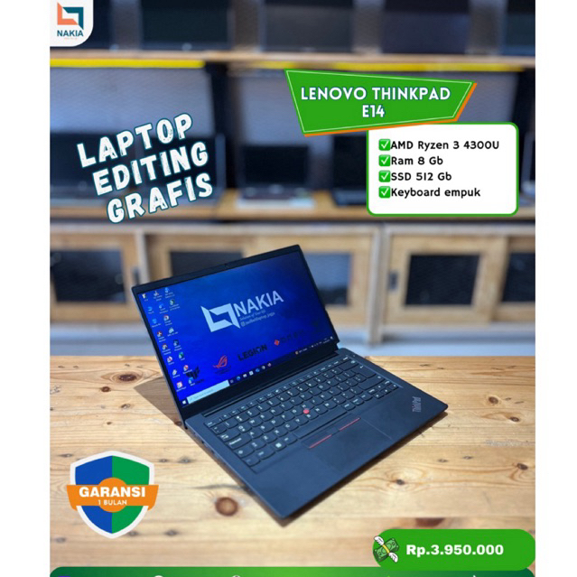LENOVO THINKPAD E14 AMD Ryzen 3 4300U Ram 8 Gb SSD 512 Gb Keyboard empuk