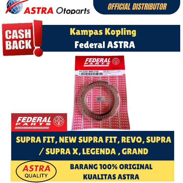 KAMPAS KOPLING (DISK SET, CLUTCH)FEDERAL FP-22201-MR8-2700 HONDA GRAND, OLD TYPE, PRIMA ORIGINAL MUR