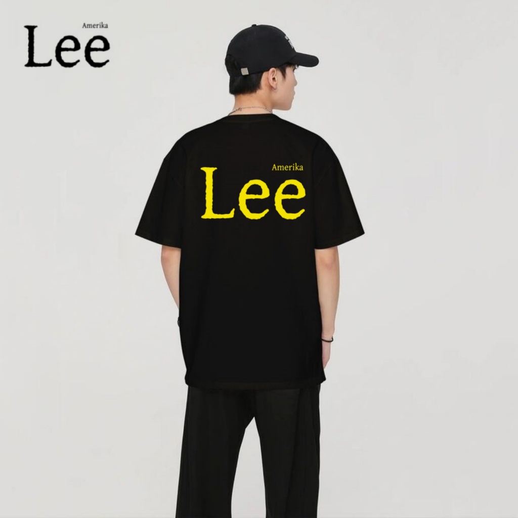 Kaos Lee Pria Hitam dengan Logo Kuning Menonjol, Terbuat dari Katun Murni Berkualitas - Gaya Kasual 