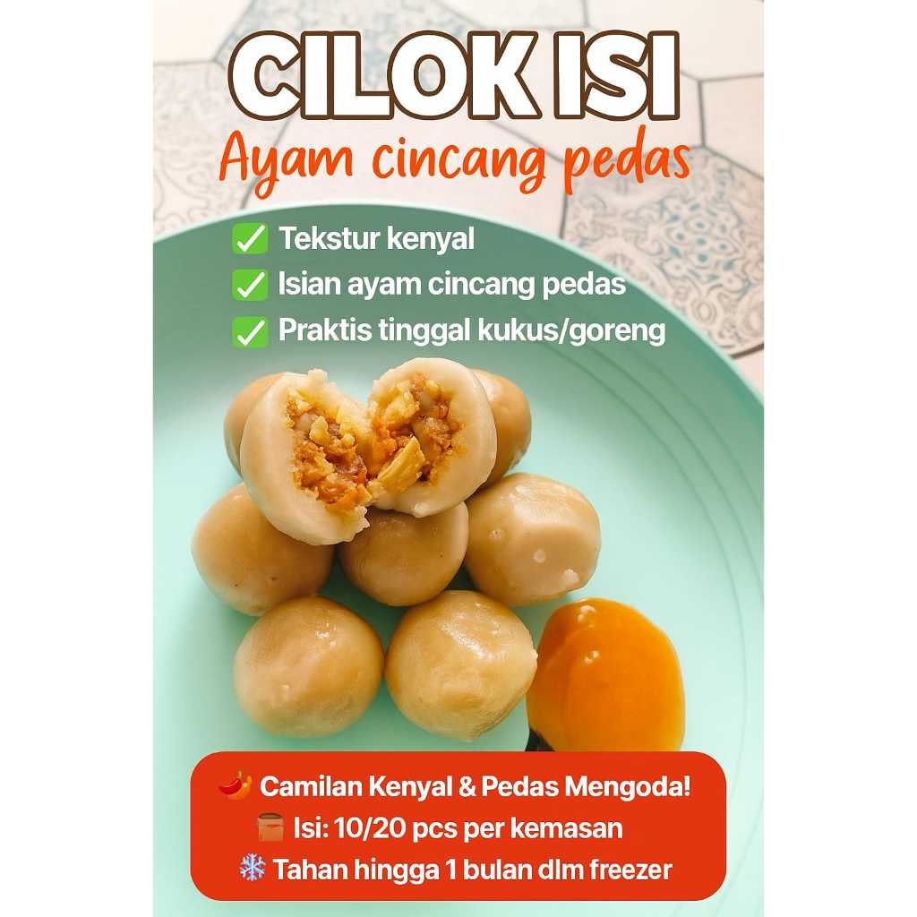

Cilok Isi Ayam Cincang Goreng/RebusPedas Gurih – Camilan Kenyal