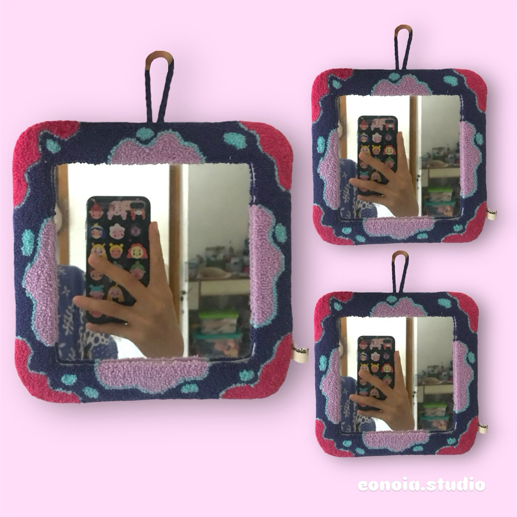 punch needle wall mirror abstract