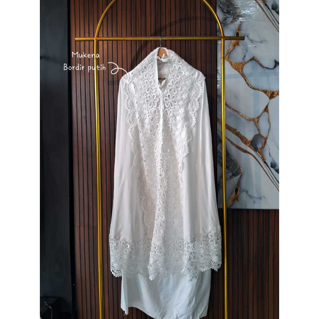 MUKENA DEWASA PUTIH KATUN BORDIR KUALITAS PREMIUM  || MUKENA SYAHRINI