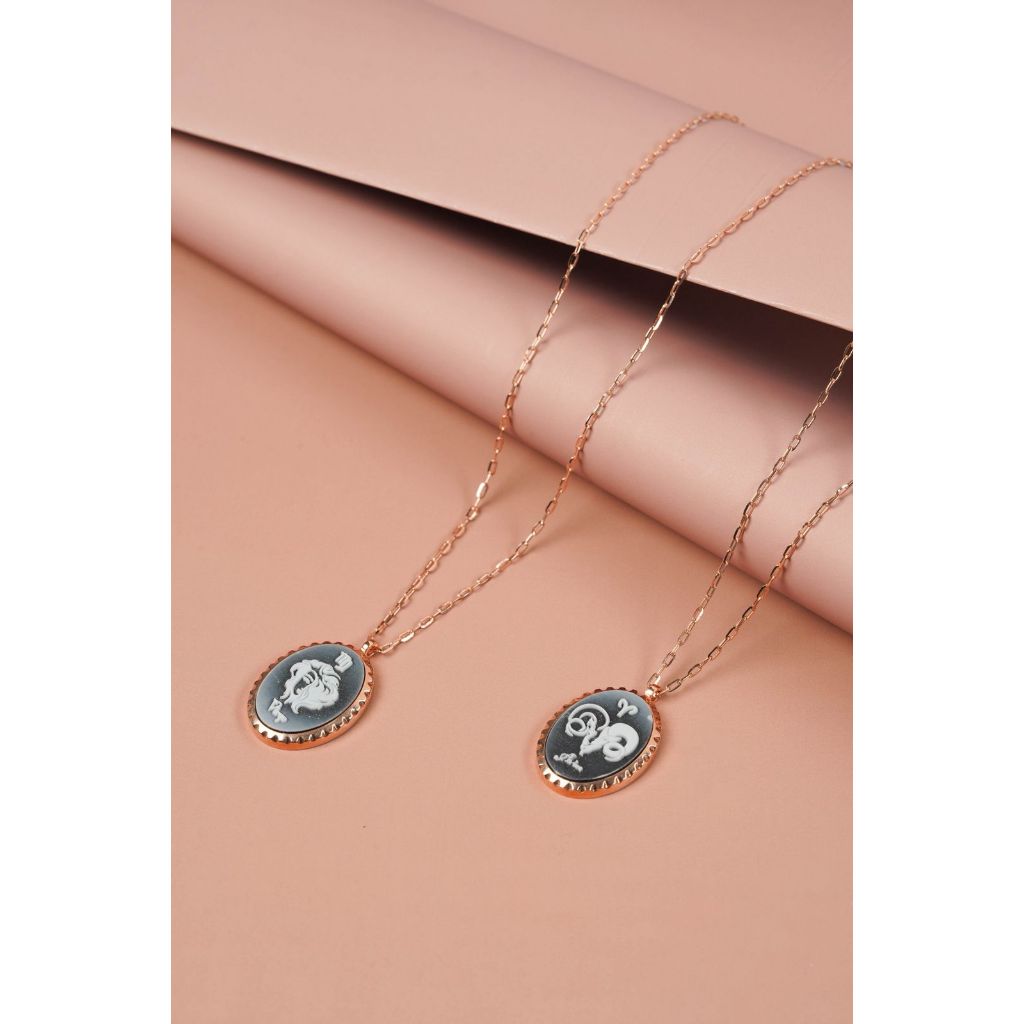 Variasi Kalung Italy Zodiac Emas 17K Rante Paperlina Model Virgo Aries Rose Gold 00023603 00023602
