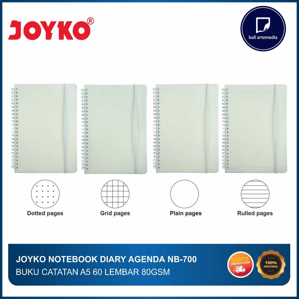 

Joyko A5 Notebook Diary Agenda NB-700 - 60 lembar 80 GSM - DOTTED/GRID/BLANK/RULLED - Buku Catatan - Bali Artemedia