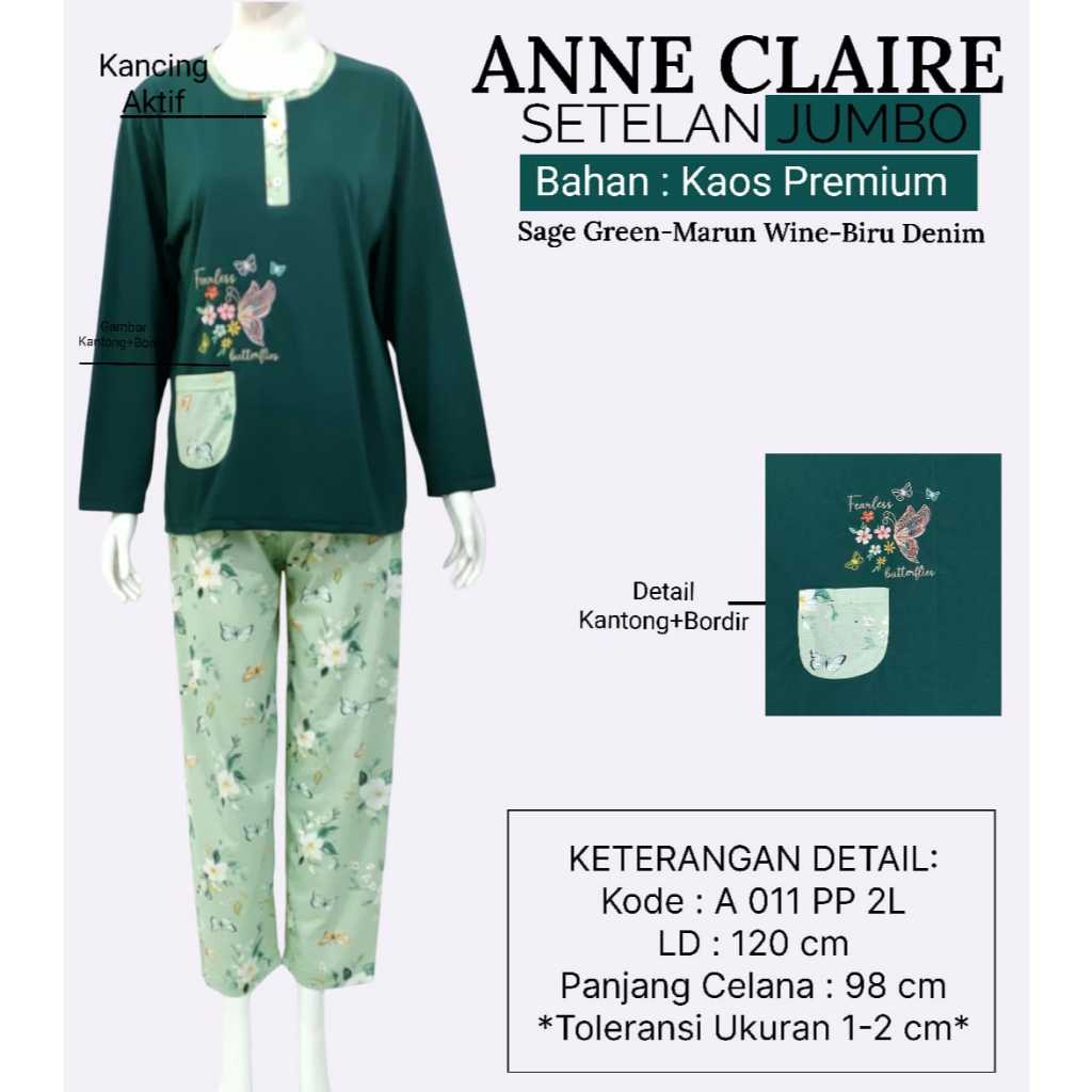 Babydoll One Set Wanita Ukuran Jumbo PP Celana Panjang Lengan Panjang Anne Claire