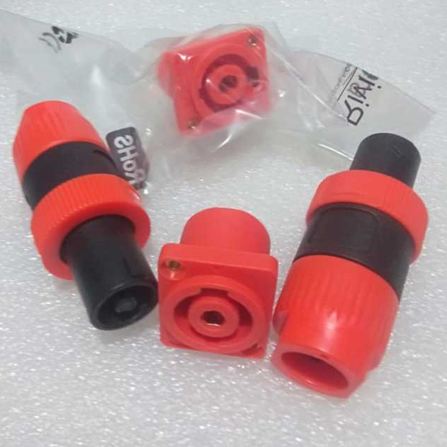 2set/2Pasang Jack Audio Connector (2 Jek Spikon Ulir Oren+2 Socket Oren) -Aksesoris Audio Speaker