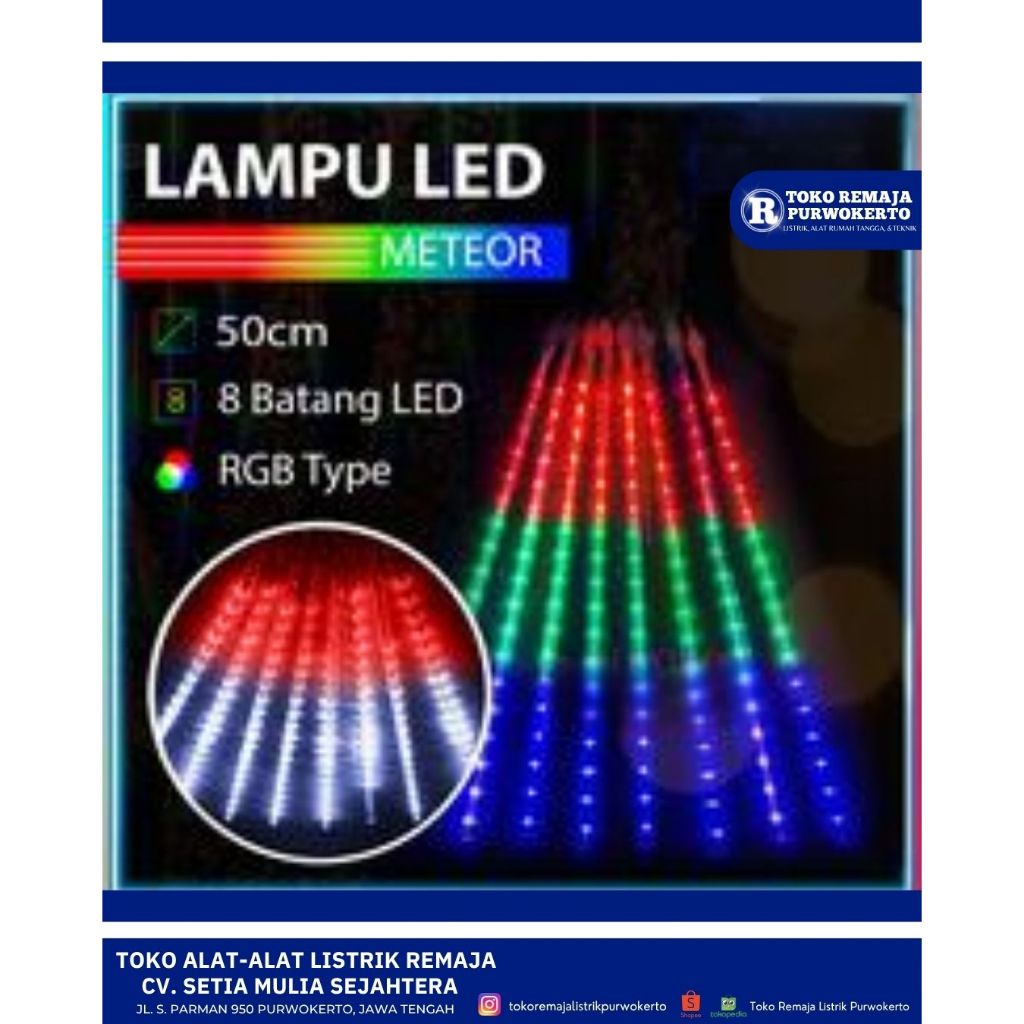 Lampu Hias Meteor RGB Evaco / Lampu Hujan Meteor RGB Evaco 8 Batang