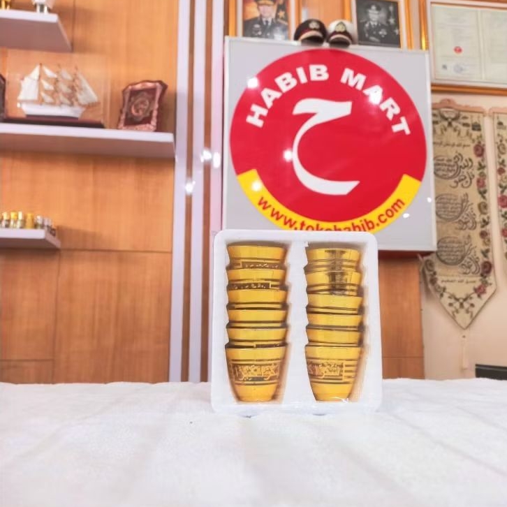 Gelas Arab Kecil Emas – Gelas Saji Kopi & Teh Kurma Set 12 Pcs