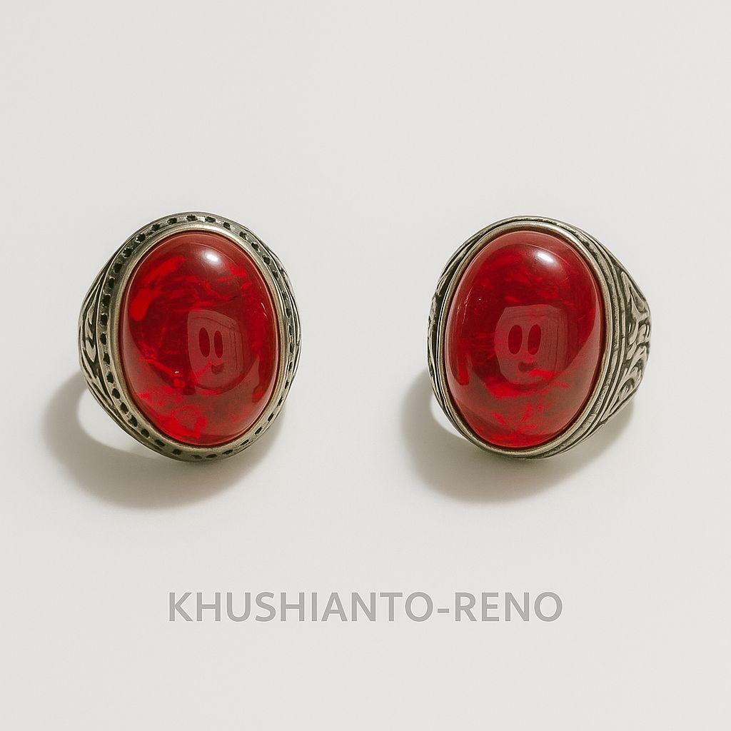 Cincin Pria Pecah Seribu Merah Siam – Batu Alami Elegan – Aksesoris Stylish