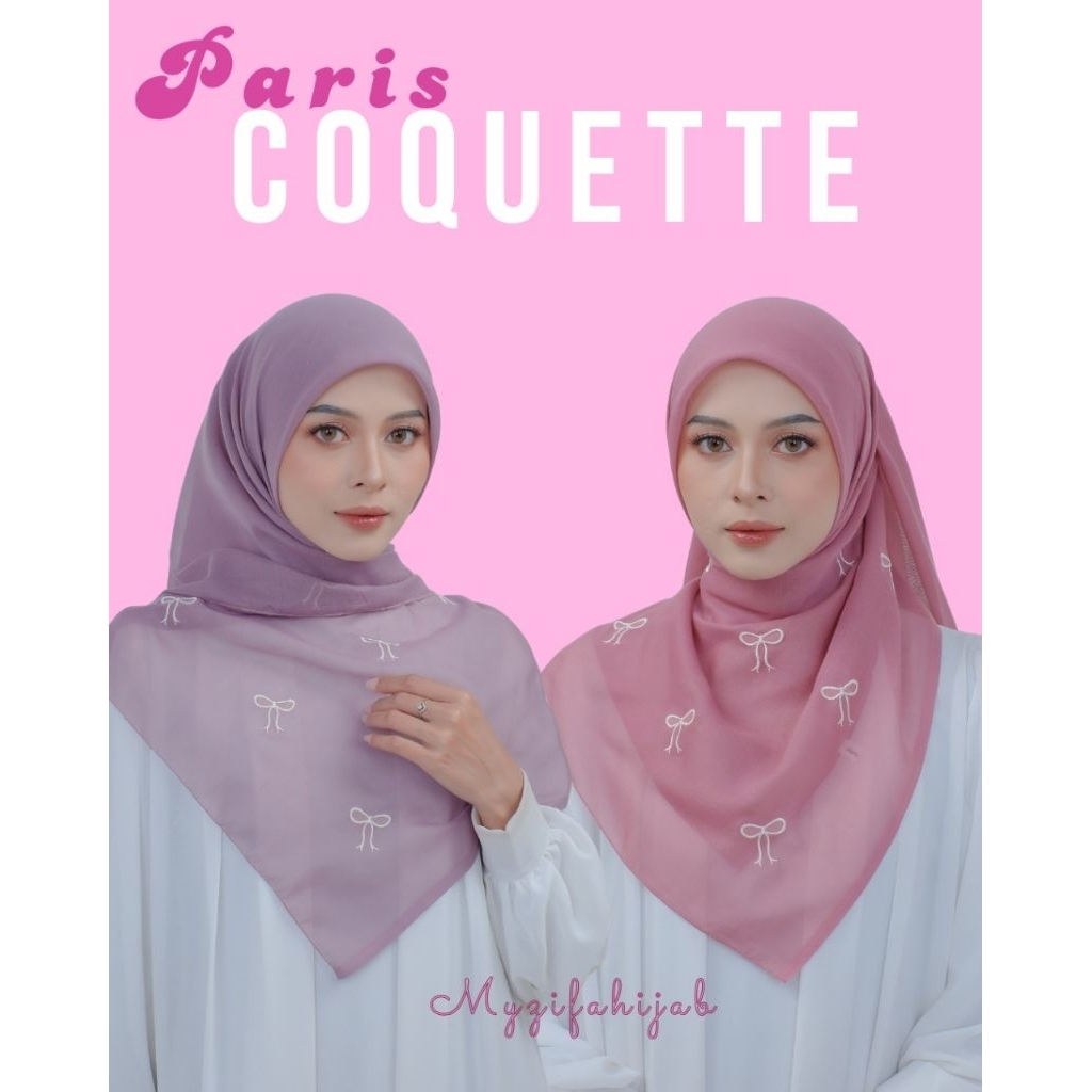 Hijab segi empat paris coquette bordir pita terbaru/ segi empat paris premium bordir pita