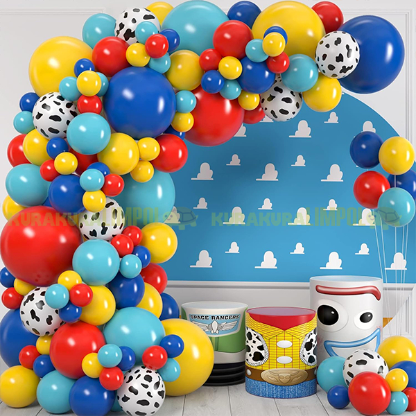 Paket Dekorasi Arch Lengkung Melengkung Ulang Tahun Balon Arch Happy Birthday Set Karakter Tema Toy 