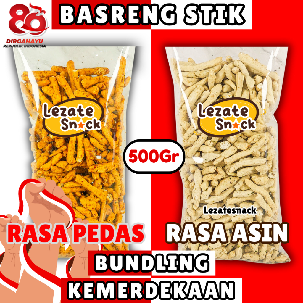 

(BUY 1 GET 1) Keripik Basreng Stik Pedas 500gr Gratis Keripik Basreng Stik Asin 500gr