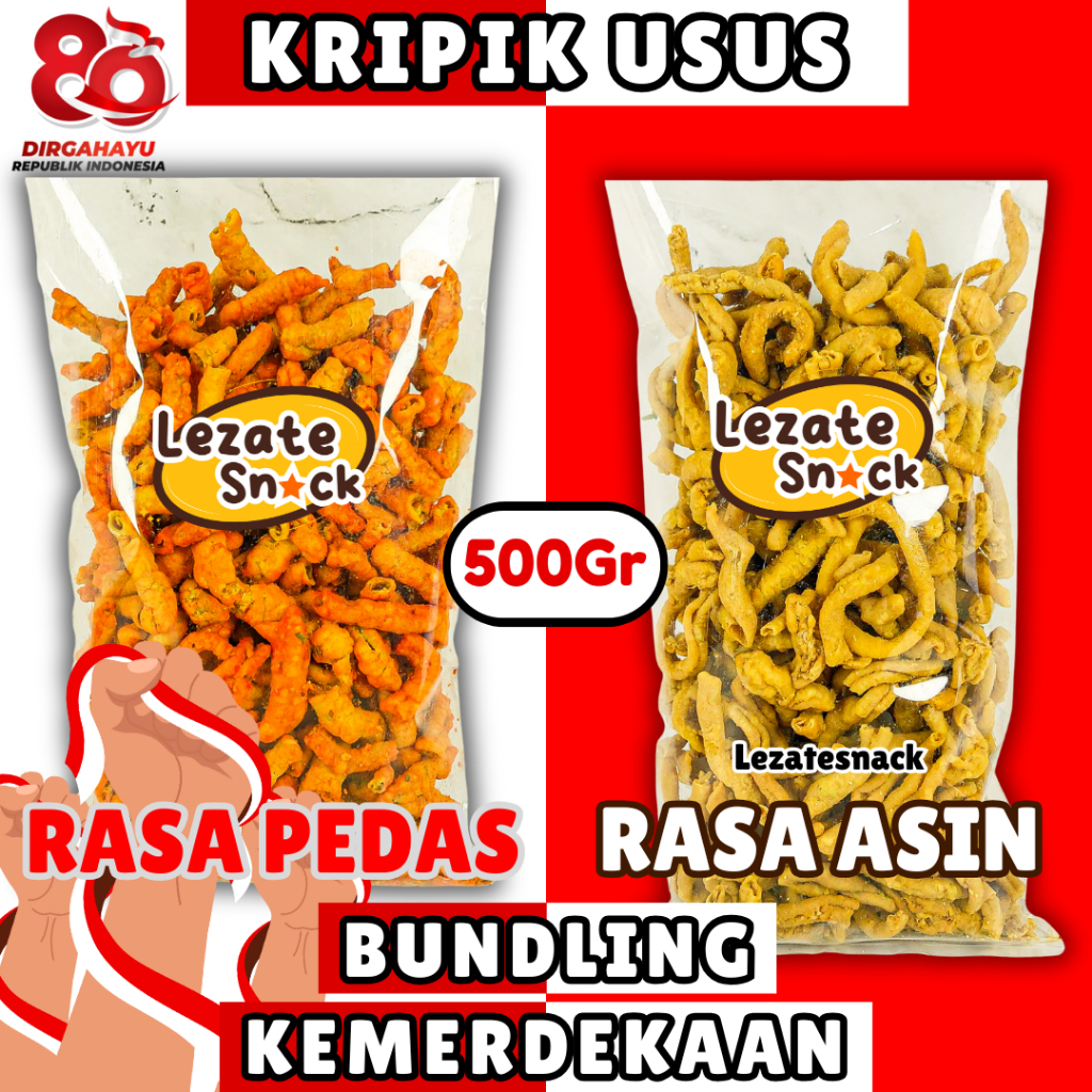 

(BUY 1 GET 1) Keripik Usus Ayam Pedas Balado 500gr Gratis Keripik Usus Ayam Original 500gr LEZATE SNACK