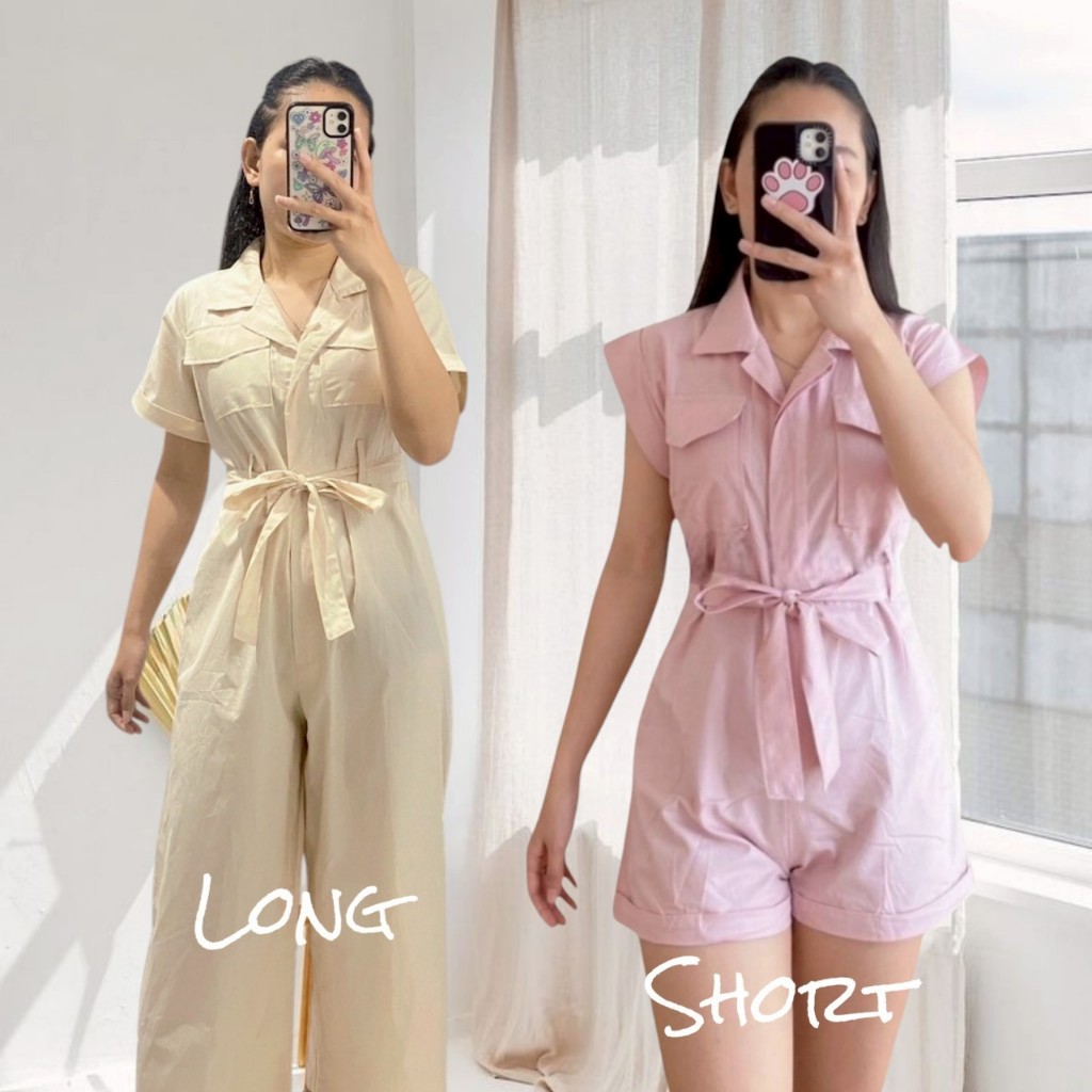 Katun PREMIUM ( Baby Pink ) Agatha Long Jumpsuit Overall Jumper Kodok Wanita Kekinian Korea Korean S