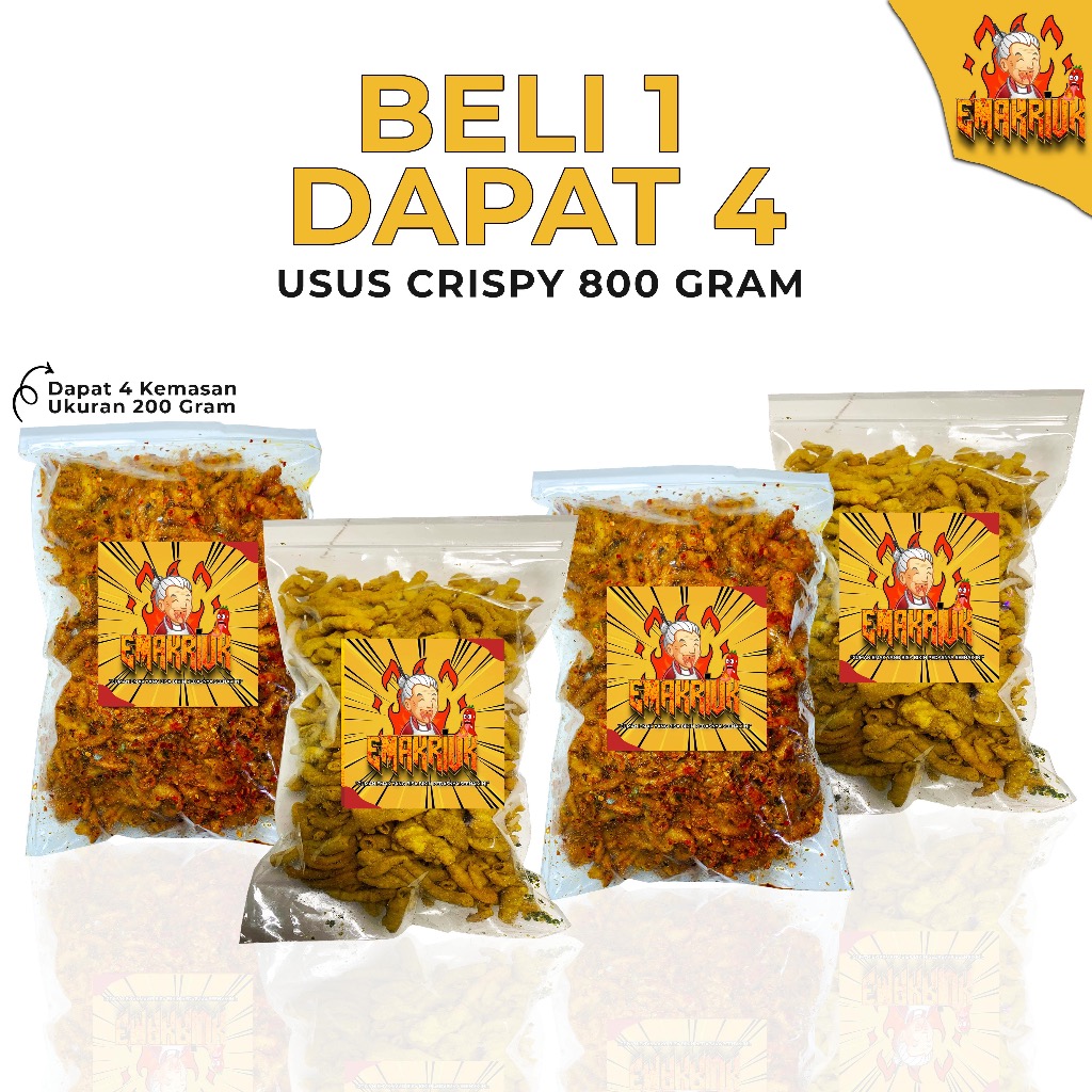 

EMAKRIUK - Beli 1 Dapat 4 USUS 800 Gram Kripik Usus Ayam Crispy Rasa Original 200gr Pedas 200gr Bumbu Melimpah Cemilan