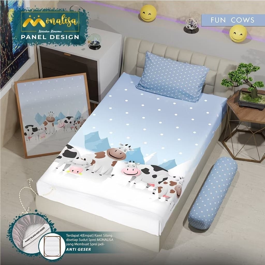 Monalisa sprei premium panel 90/100/120/160/180/200 tinggi 20 motif fun cows sapi