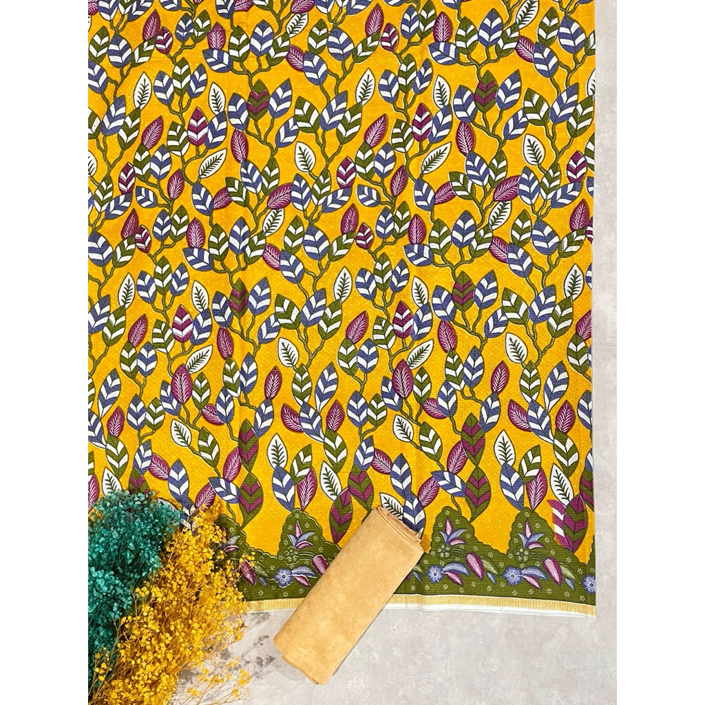 kain batik handprint doby motif pastel motif daun set doby polos