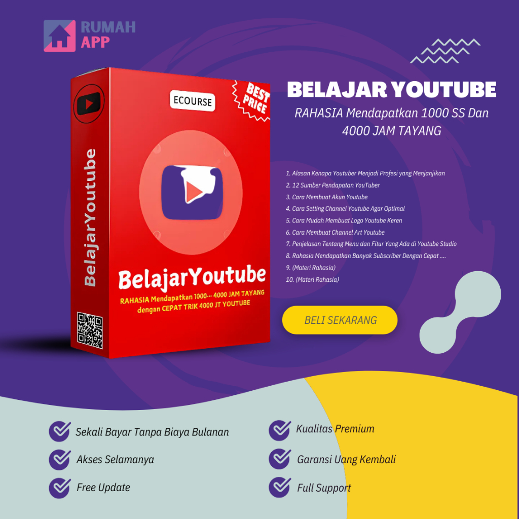 ECOURSE - BELAJAR YOUTUBE - RAHASIA Mendapatkan 1000… 4000 JAM TAYANG dengan CEPAT TRIK 4000 JT YOUT