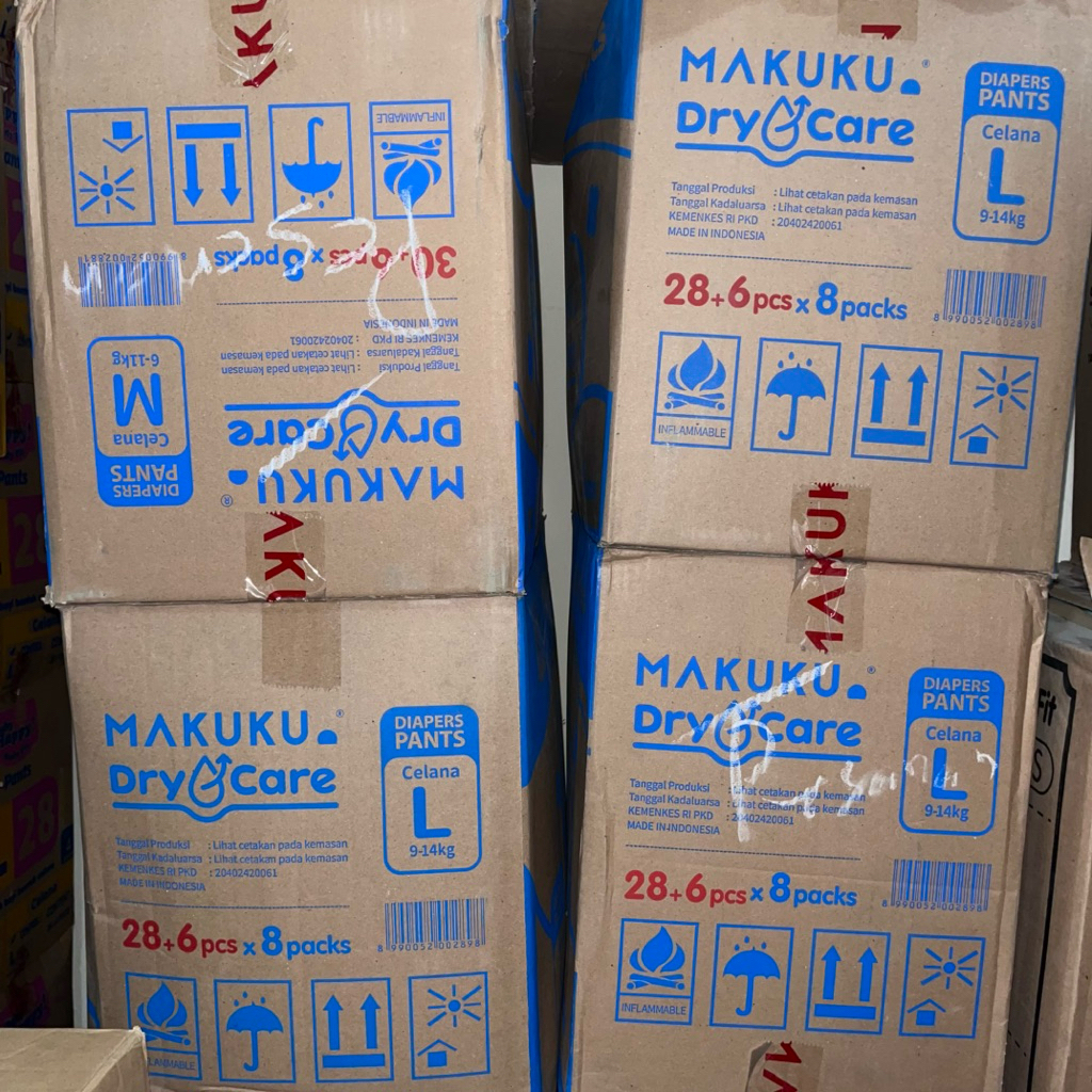 MAKUKU DRY CARE 1 Karton M30+6 L28+6 XL24+4 S38 isi 8 popok murah extra lembut