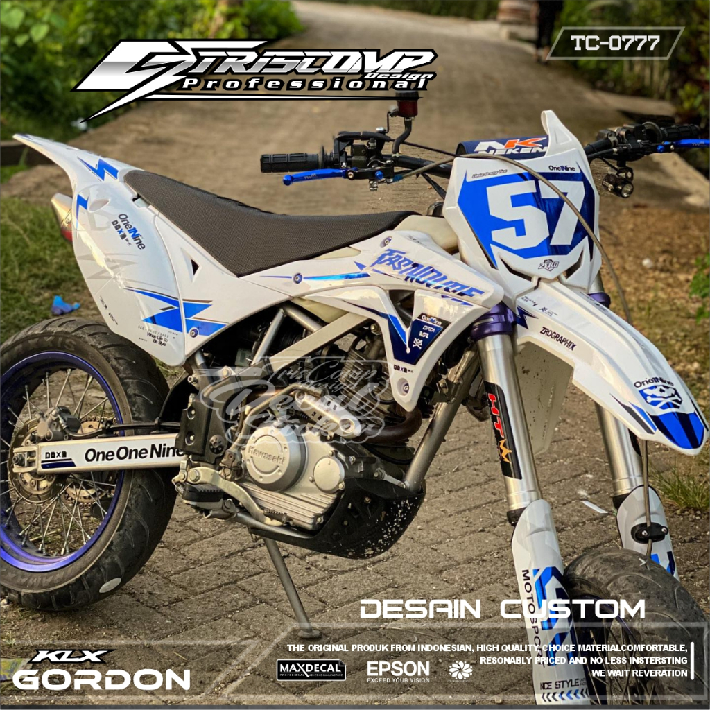 BISA REQUES DECAL KLX BODY GORDON MOTIF TERBARU KOMBINASI LIST BIRU CANDY HOLOGRAM/SILVER TIMBUL DEC
