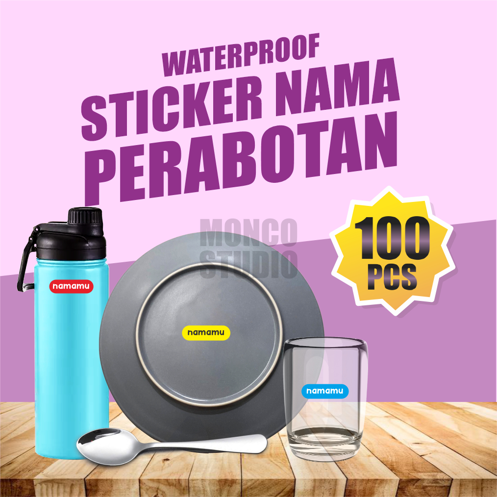 

PAKET 100 PCS Stiker Perabotan Custom Nama stiker piring sendok gelas stiker barang waterproof