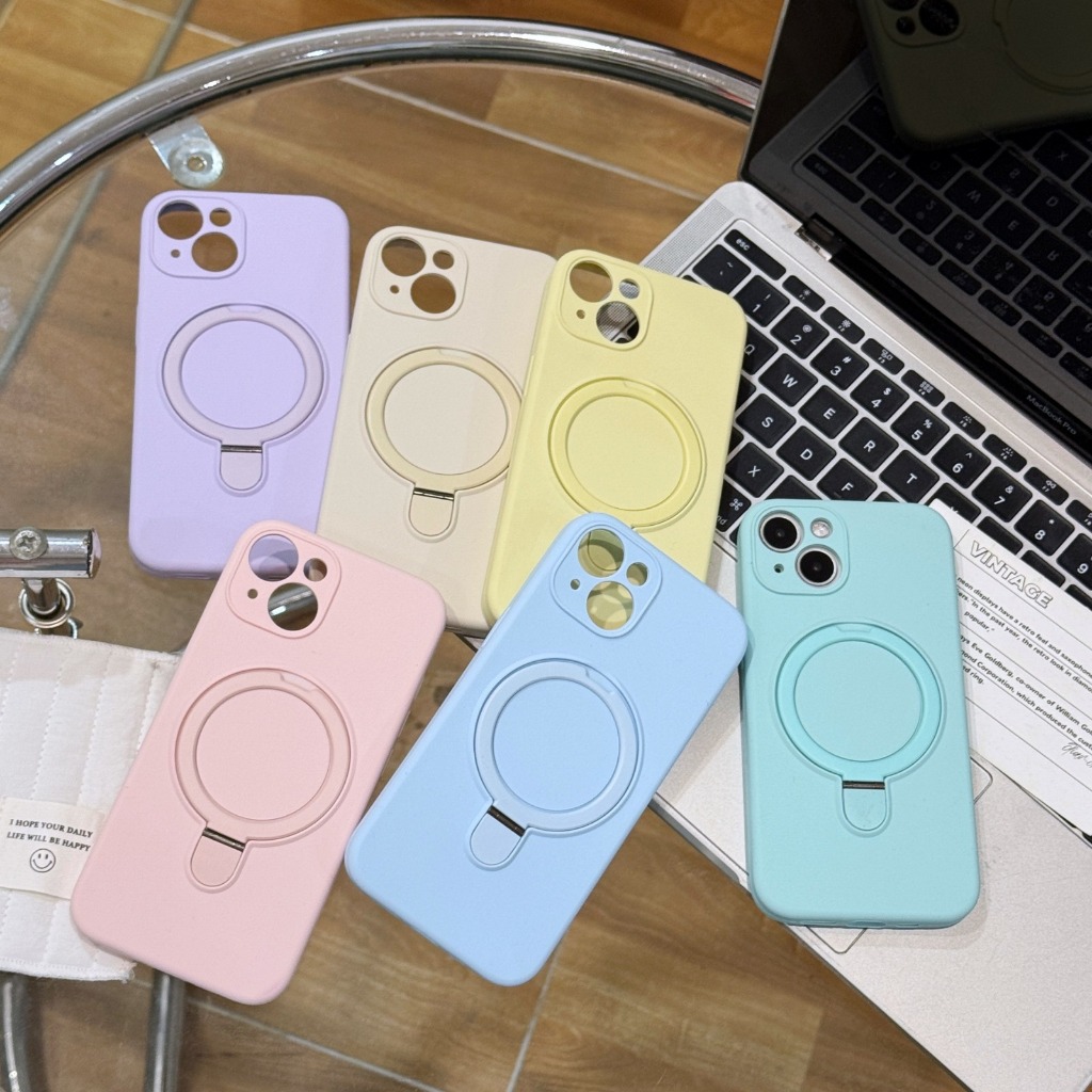 Bludru Folding Stand Ring Magsafe Silicone Case Compatible For Iphone 11 12 13 14 15 16 Plus Pro Max