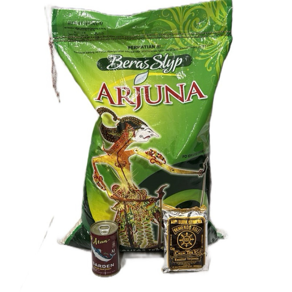 

(C3) Combo Hemat Beras Arjuna 10kg, Sarden Atan 155g, Kopi 666 75g