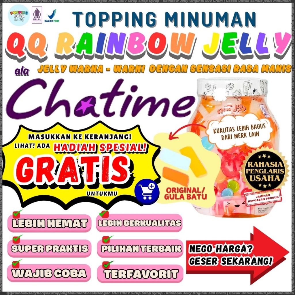 

QQRainbowJellyKonyakuToppingMinumanCocokDengan MULTIBEV Sirup Sirop Syrup - Rainbow Jelly Original 500 Gram | Cocok Untuk Semua Jenis Minuman