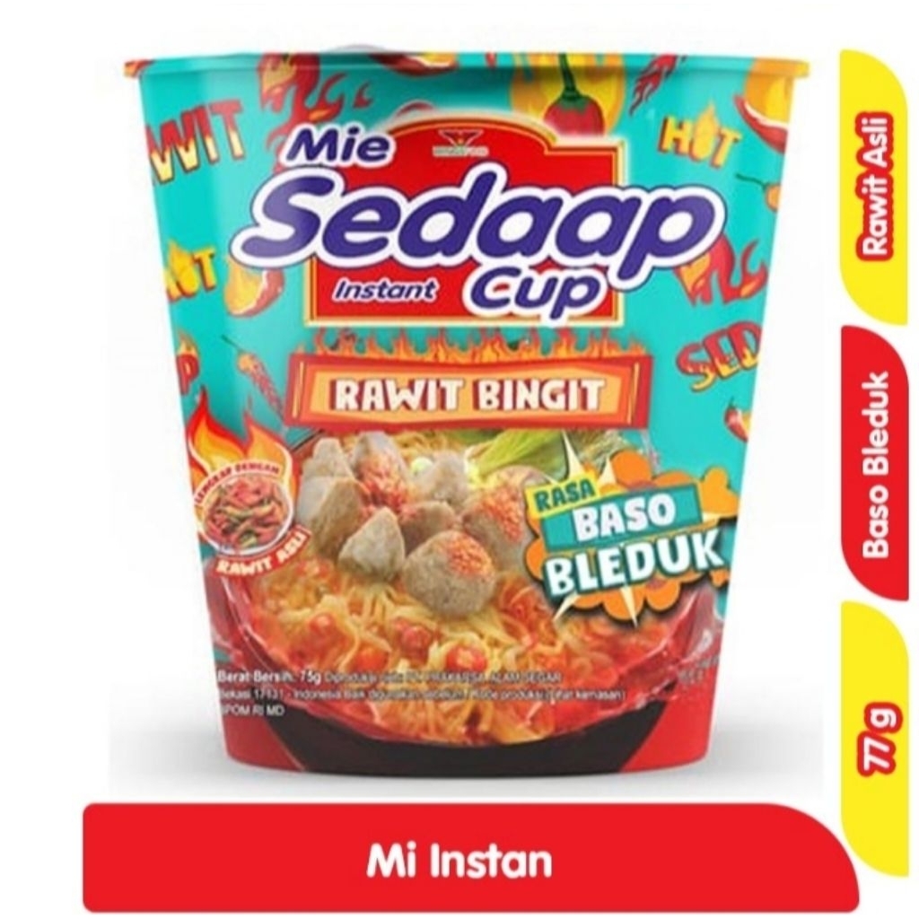 

Sedaap Mie Instant Cup Rawit Bingit Baso Bleduk 77 g