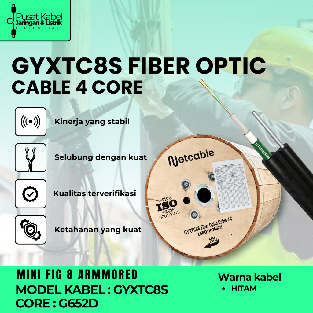 Kabel Fiber Optik Mini Fig8 4 Core Armored NETCABLE 2KM | Kabel FO Fig 8 Armored 2000m