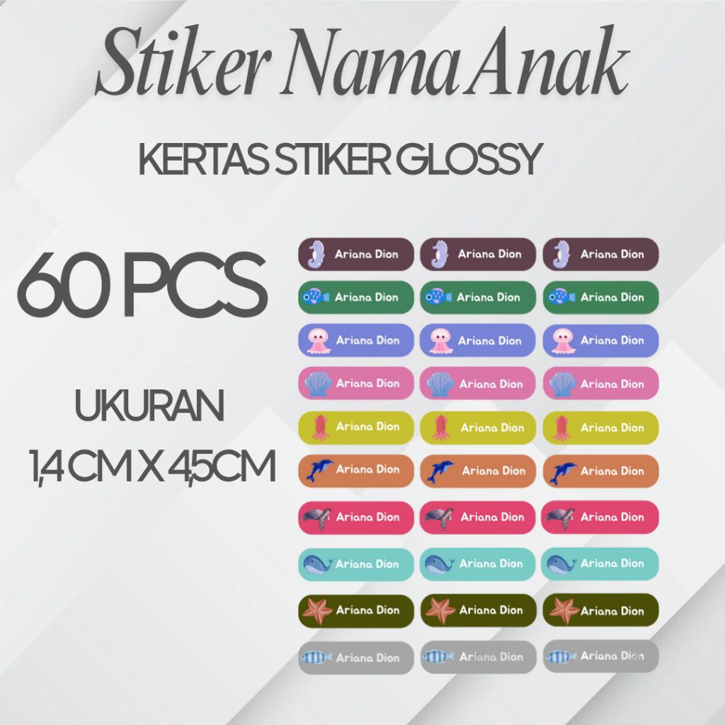 

Stiker Nama Anak Dewasa Kertas Glossy A4 stiker ukuran 1,4x4,5cm