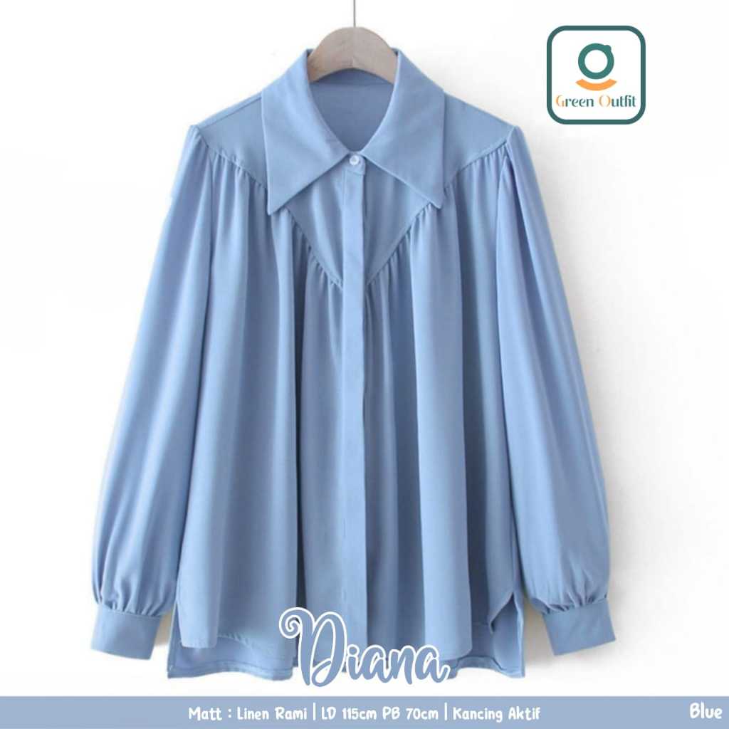 DIANA BLOUSE KATUN LINEN JUMBO SIZE XXL MOTIF POLOS TERBARU ATASAN WANITA LENGAN PANJANG