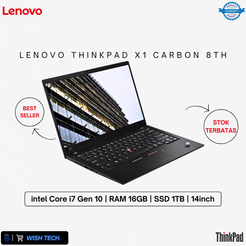 Laptop Lenovo ThinkPad X1 Carbon 8th Intel UHD Graphics / Core i7 Gen 10 / Layar Display 14inch Full