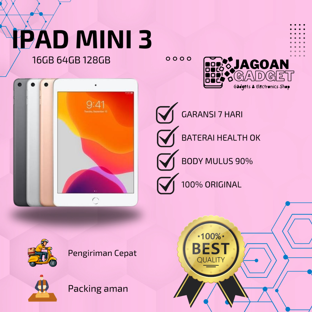 iPad Mini 3 16GB 64GB 128GB Wifi Only Second Original Fullset | JAGOAN GADGET