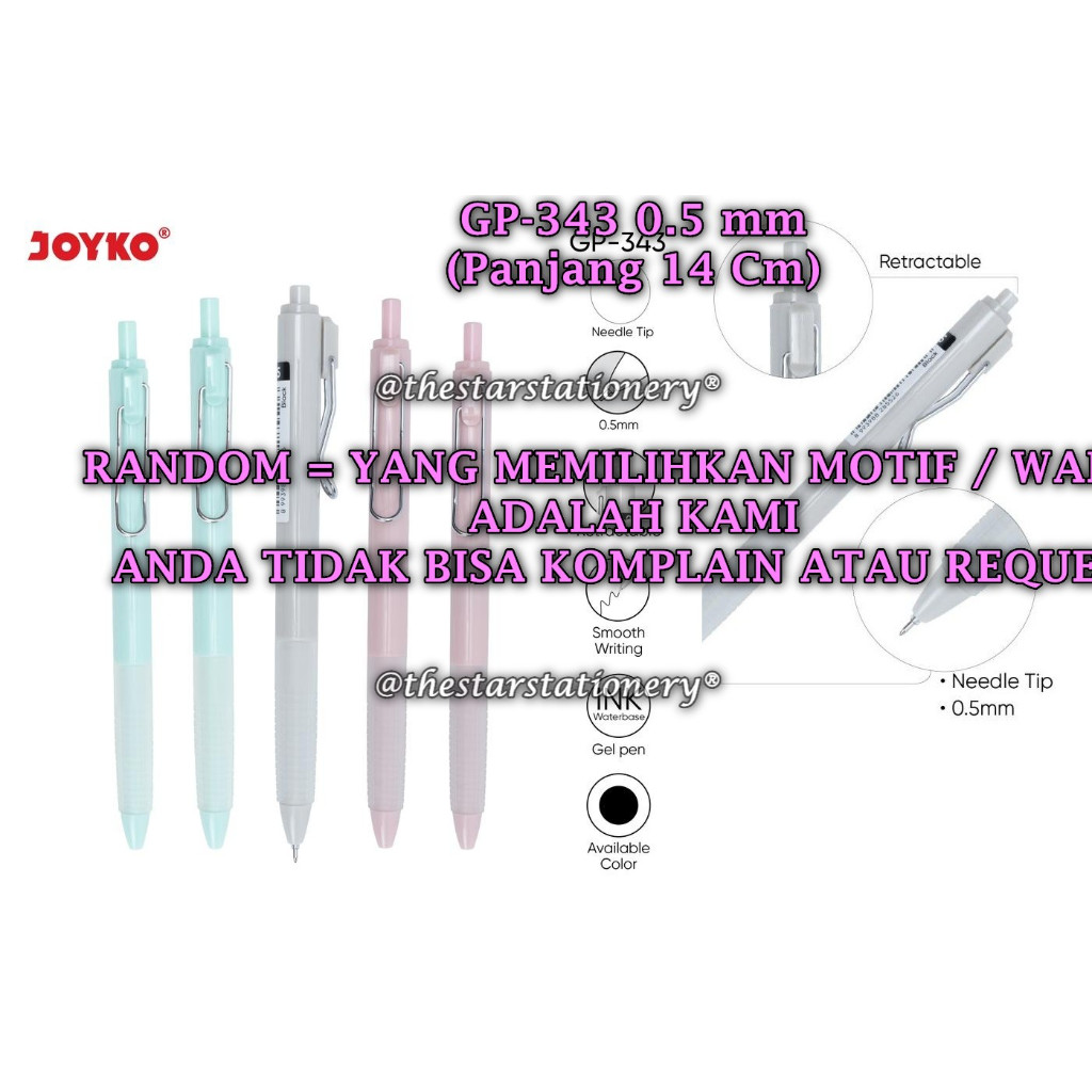 

(1 Biji) GROSIR Bolpen JOYKO GP-343 Pasuteru Gel 0.5 mm Gel Pen Pulpen Pena Joyko GP-343 (1 Biji)