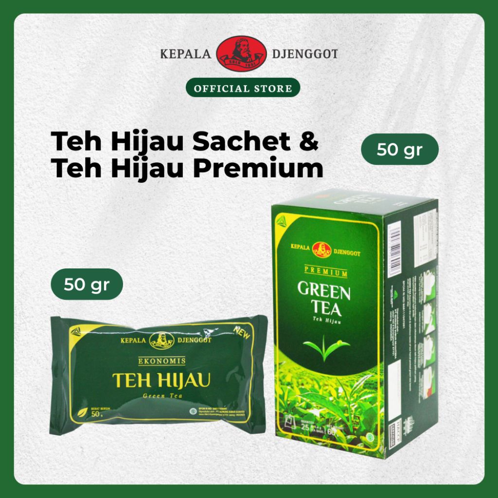 

*PAKET BUNDLING 2+1* 1pcs Teh Hijau Greentea premium 25s 50gr + 2pcs Teh Hijau Sachet Ekonomis 50gr - Teh Kepala Djenggot