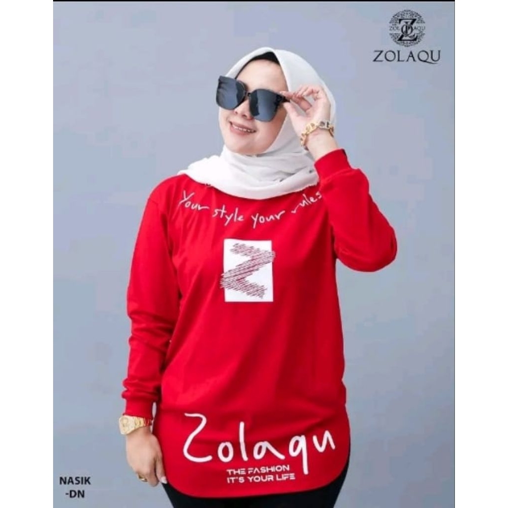 Kaos Semi Tunik Lengan Panjang Zolaqu COTTON COMBED 24S Zolaqu Jumbo Kekinian Terbaru 2024