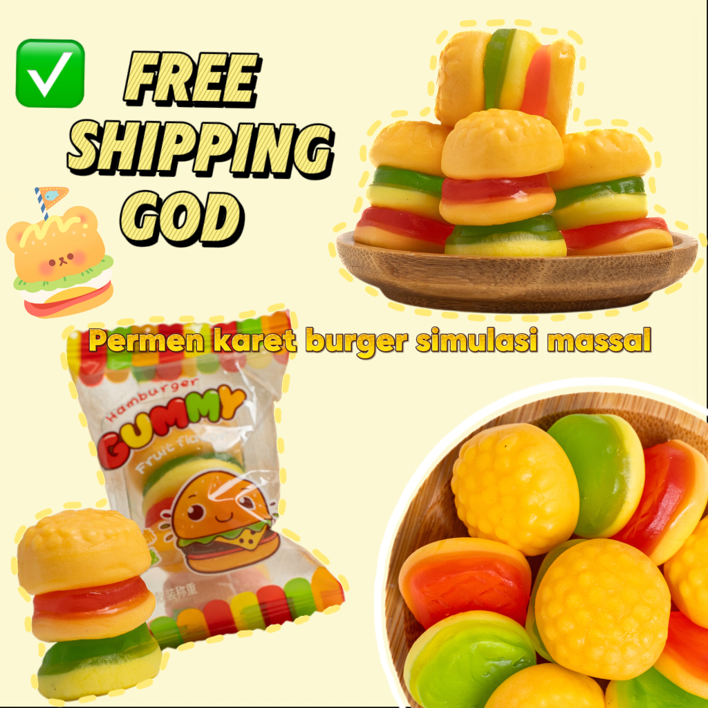 

【Makanan Ringan Halal】Permen Hamburger Imitasi Massal Lembut dan lezat 1 burger dengan 7 rasa buah /Permen karet burger simulasi massal