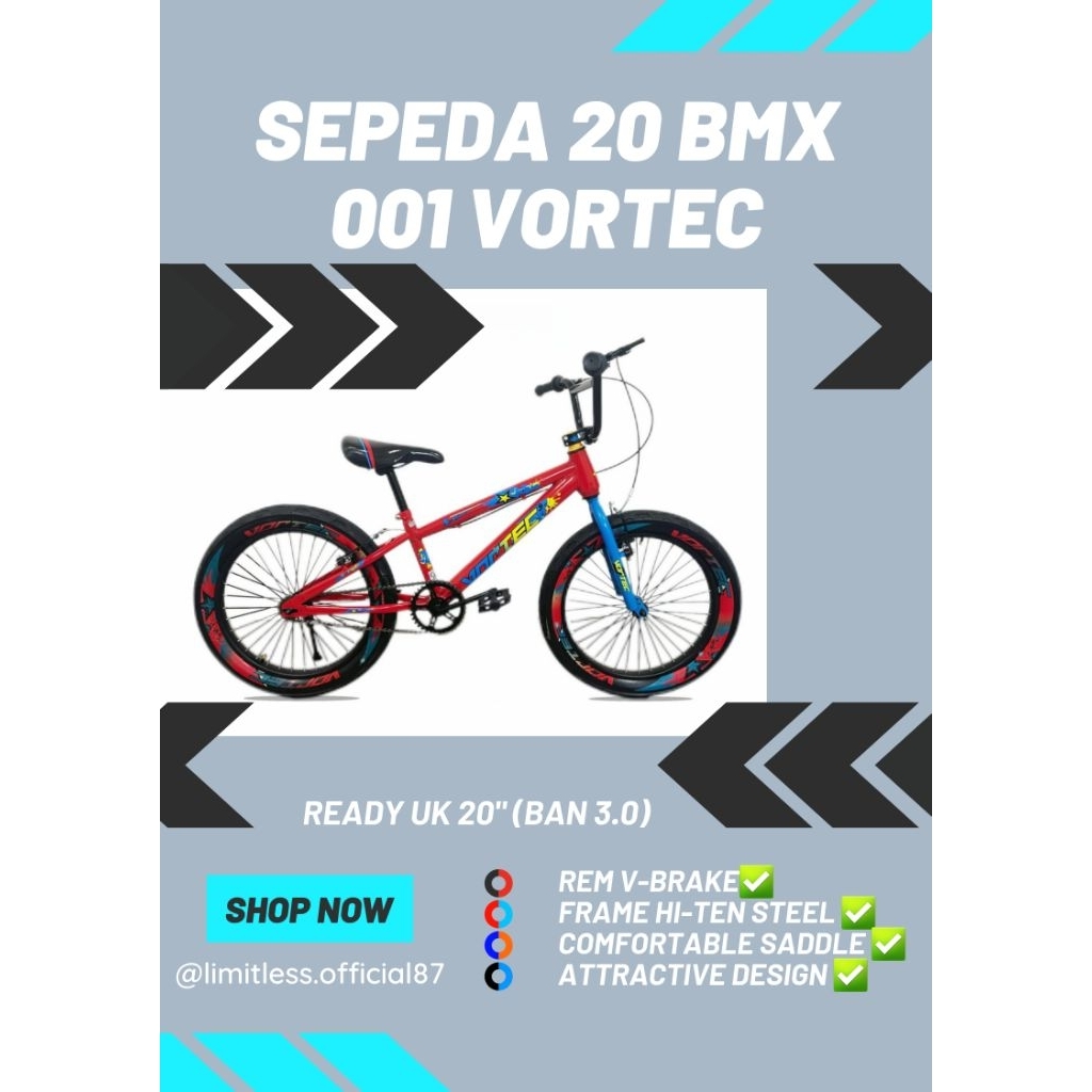 Sepeda Bmx Anak Cowo Ban 3.0 Ukuran 20 Inch 001/8870/8880/8350/8717/8860 Limitless Vortec Roda Dua M