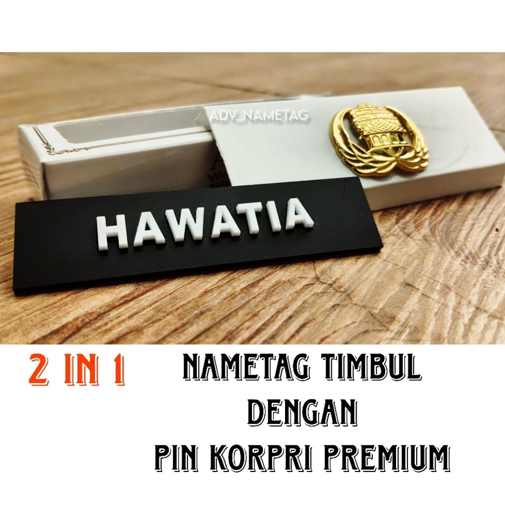 

Satu set Nametag Timbul dan Pin Korpri Premium