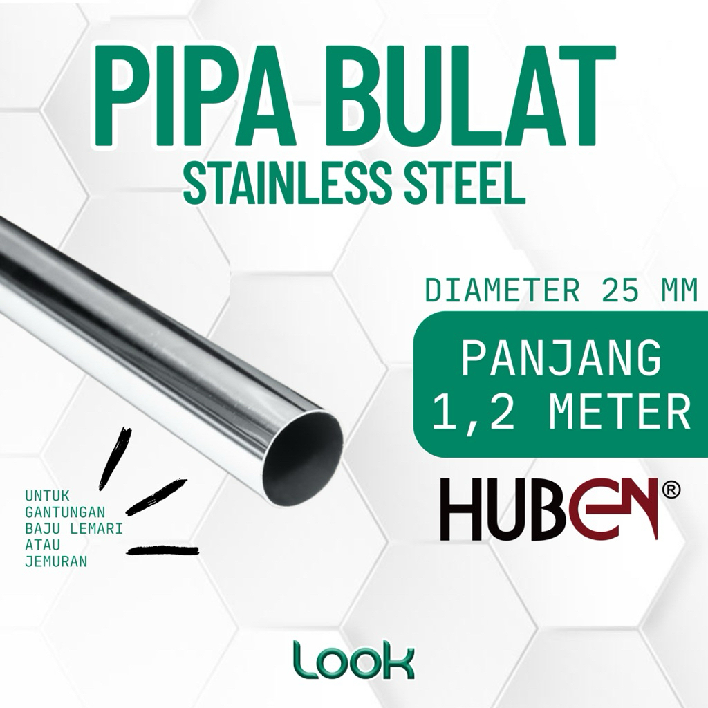[ 120CM ] Pipa Bulat Besi Chrome Huben 25mm | Pipa Gantungan Baju / Lemari Panjang 120cm