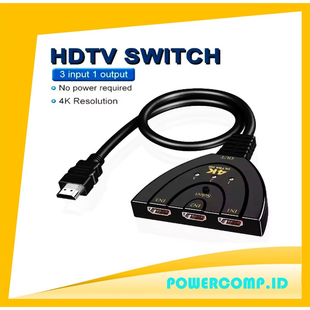 HDMI Switch 3 Port HDMI Switcher with Pigtail Cable 4K HDTV Switcher 3 In 1 Out 3-Port HD Switcher S