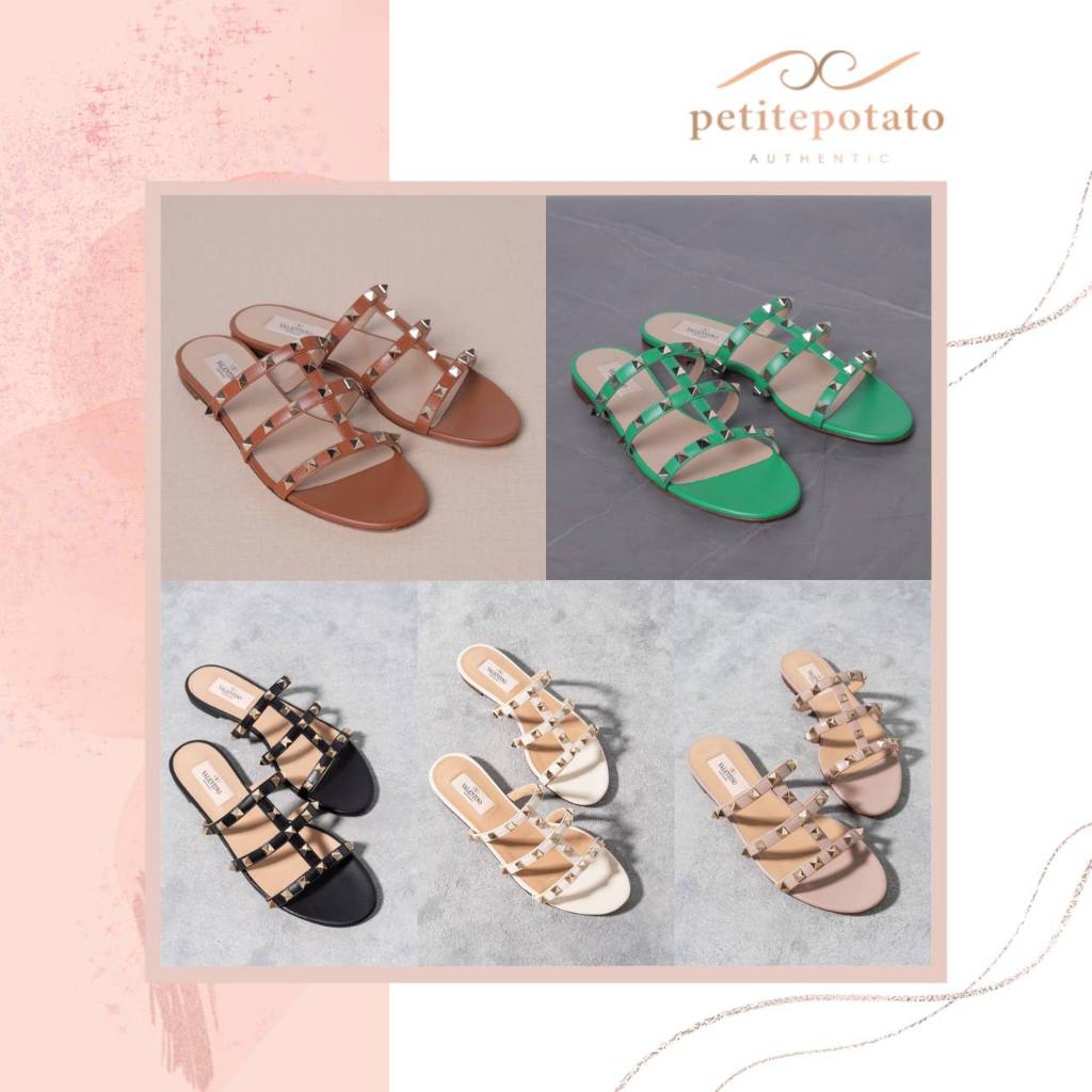 SEPATU SANDAL BRANDED WANITA VALENTINO ROCKSTUD STRAPPY SLIDES