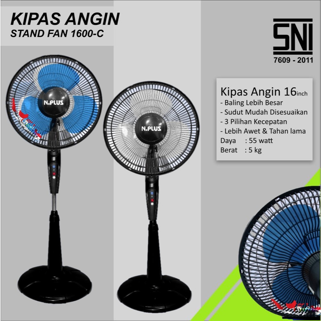 STAND FAN NATIONAL PLUS kipas angin berdiri 16 inch