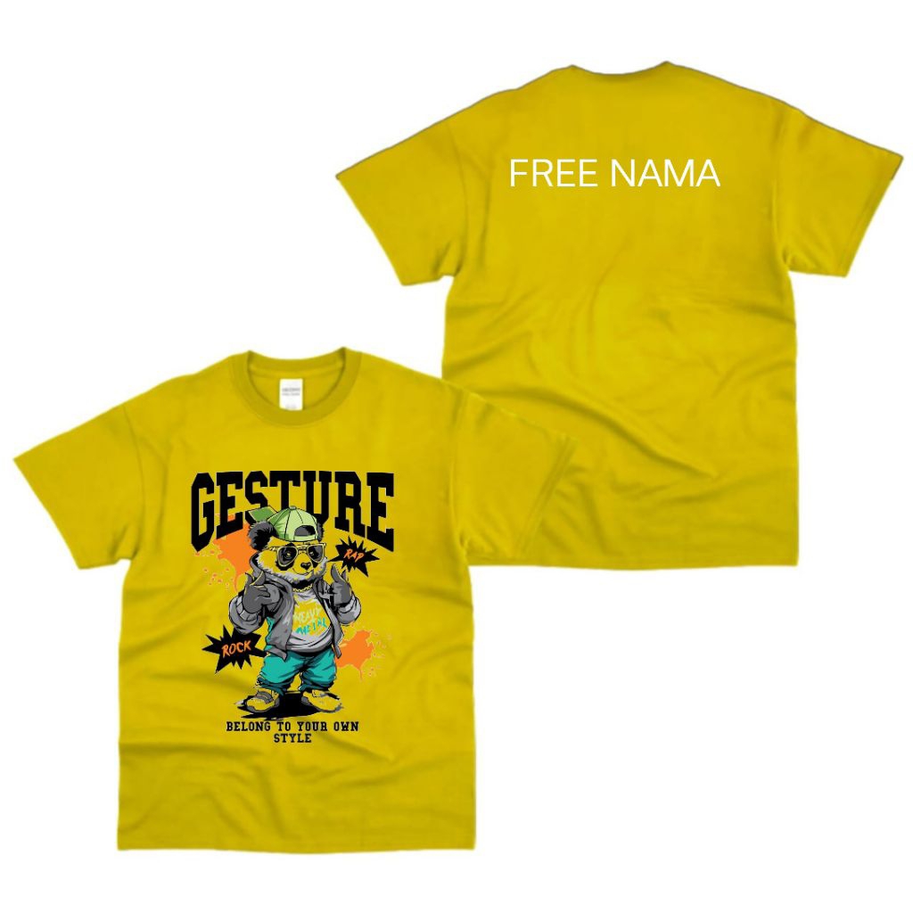 KAOS ANAK STREET STYLE - GESTURE ROCK | Desain Panda Keren + FREE NAMA Belakang