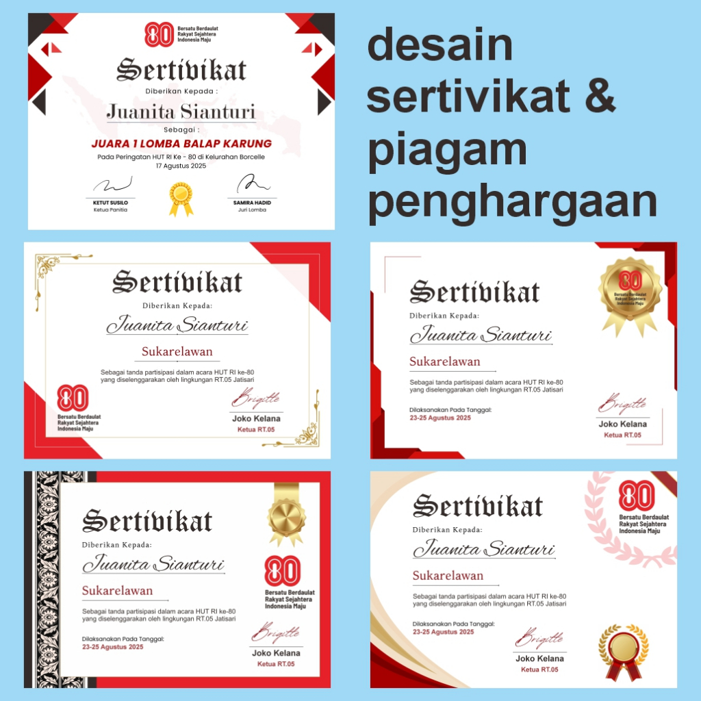 

desain sertivikat atau pigam penghargaan HUT RI ke-80