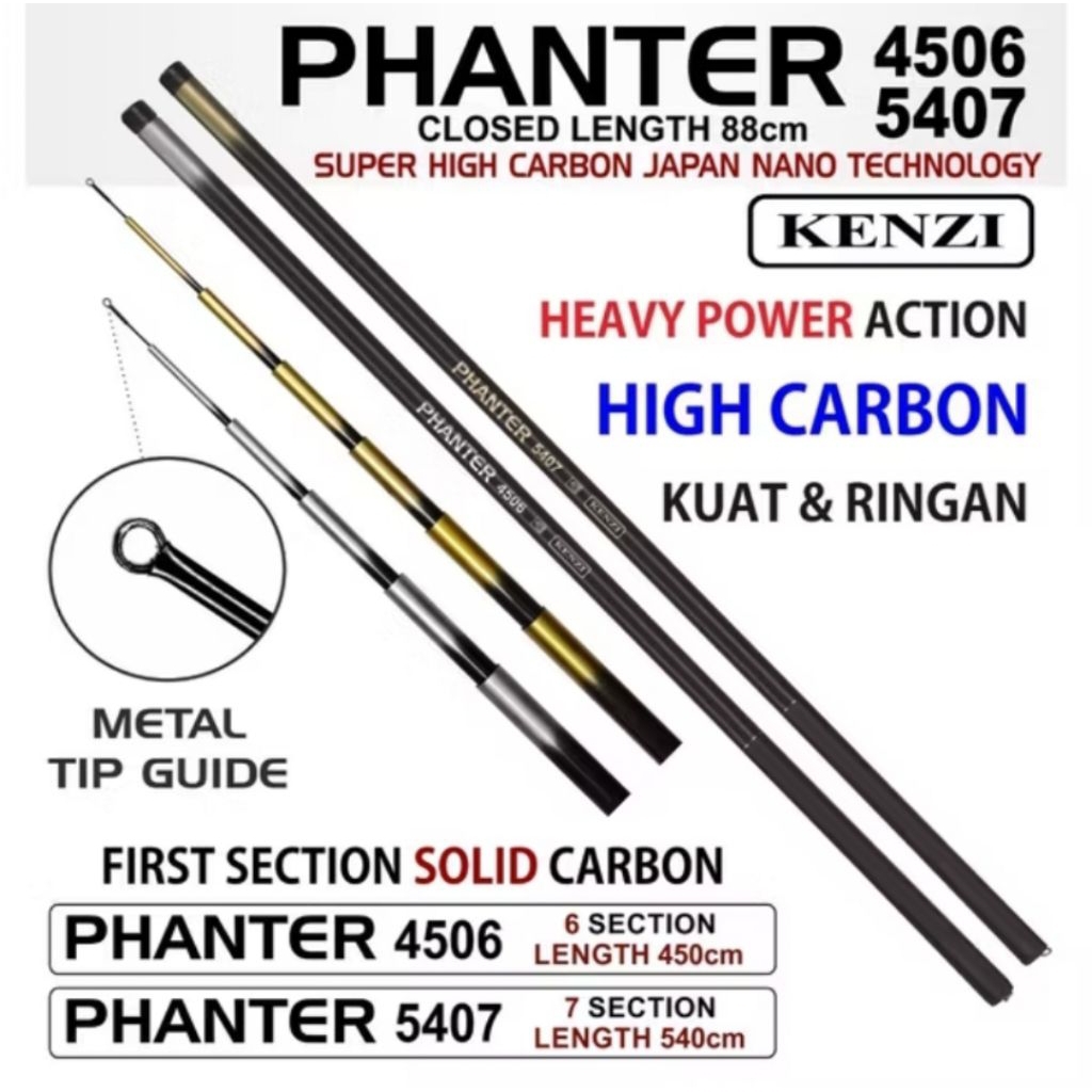 Joran Pancing / ROD / Tegek / Pole KENZI PHANTER 5407, 4506 Free Pipa Karton