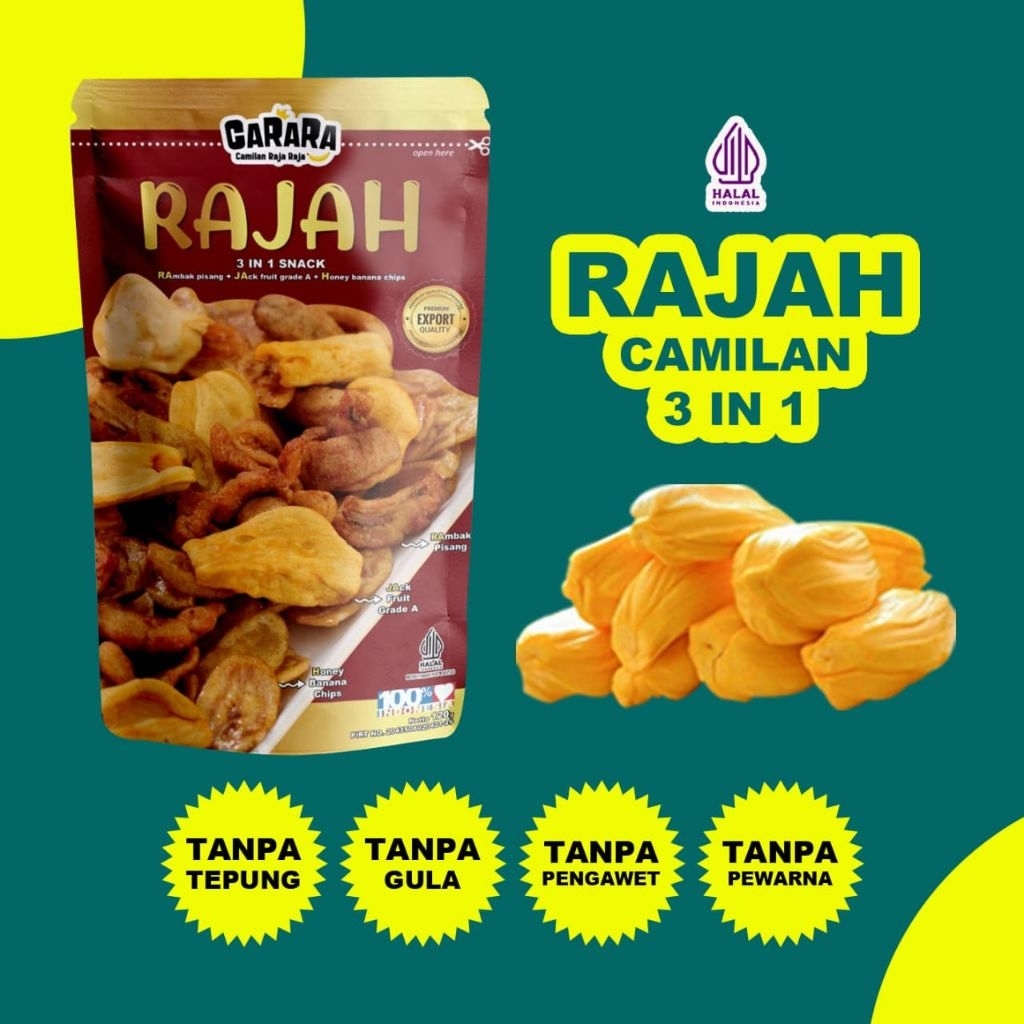 

Rajah Junior 120g Carara 3in1 (rambak pisang, honey banana chips, Keripik Nangka)