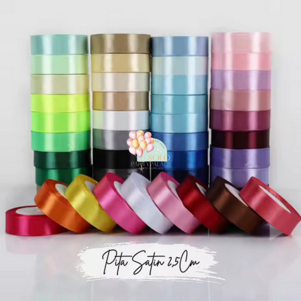 

1ROLL PITA SATIN 2.5CM PITA SATIN RIBBON SEDANG BAHAN SATIN PREMIUM PITA KADO HADIAH GIFT BOUQUET POLYESTER RIBBON GIFT WEDDING