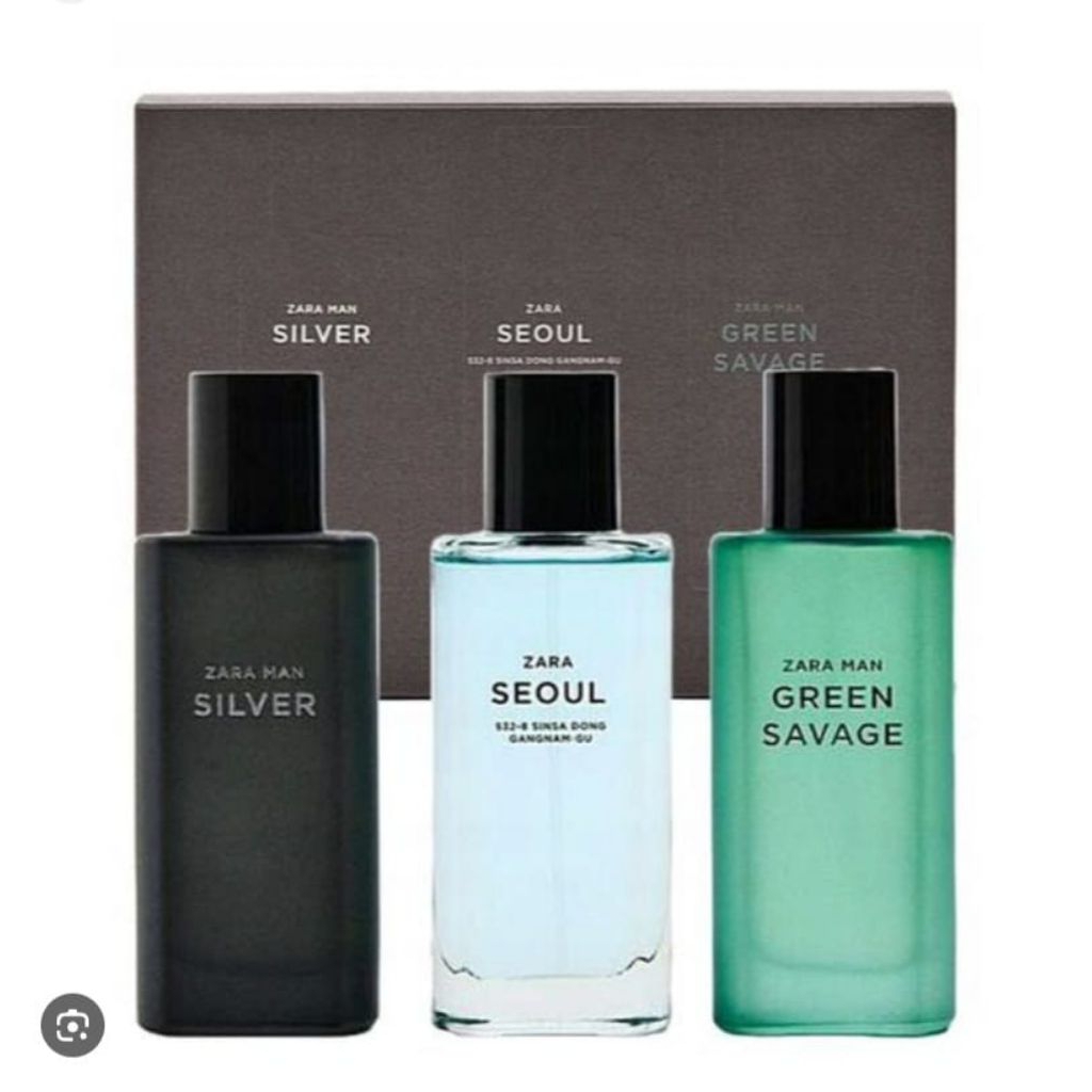 Parfum(paket3botol) Zara Man Silver & Zara Man Seoul & Zara Man Green Savage 90ml (original reject n